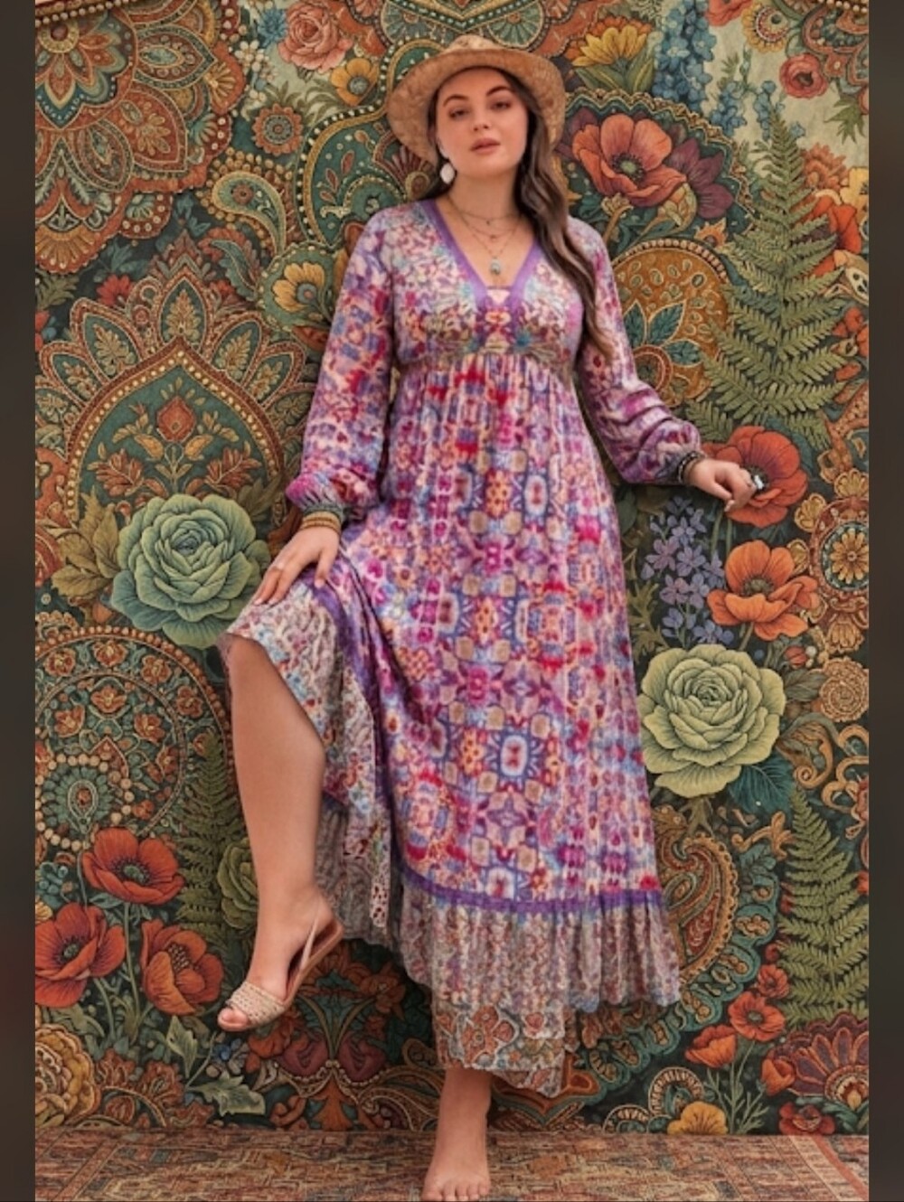 Boho Floral Maxi Dress in Purple